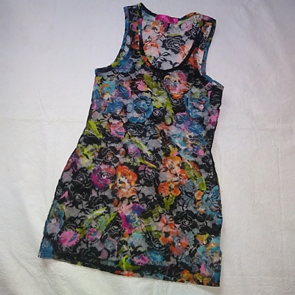 Almost Famous Sheer Lace Mesh Floral Print Top - Picture 2 of 8